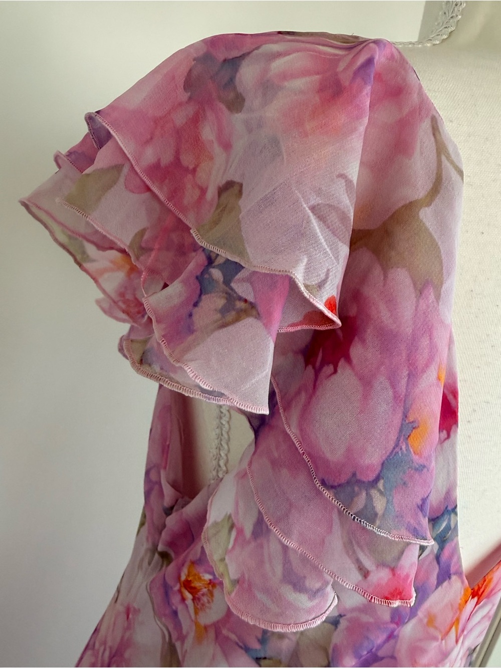 Mango Pastel Floral V-Neck Dress in Lavender and Pink - Picture 10 of 15